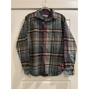 Tommy Bahama Mens Plaid Button Down Shirt Green Red Marlin Logo Cotton Tencel XL